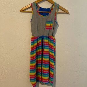 ☀️5/25☀️ Jona Michelle Girl’s Rainbow Gray Striped Sun Dress Size 10
